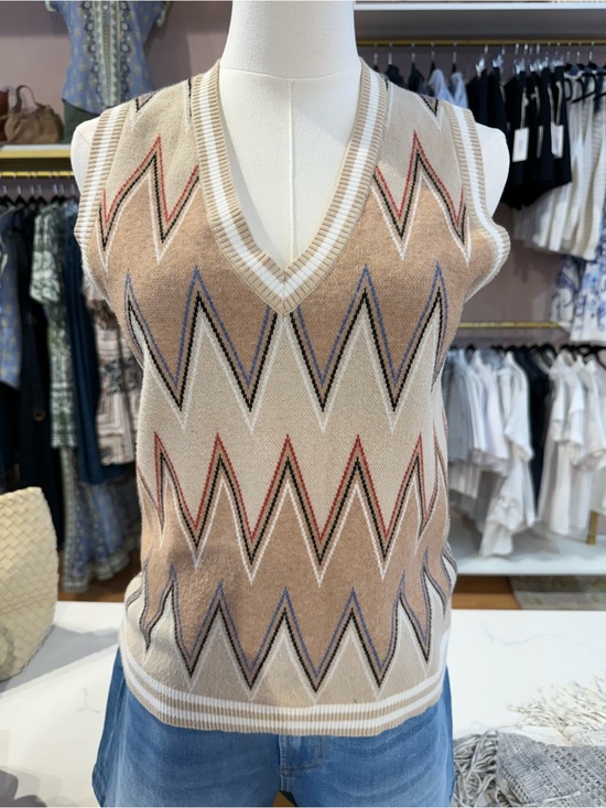 Minnie Rose Tops - Minnie Rose Multicolor Knit Sweater with Striped Neckline